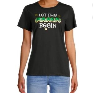 Way to Celebrate Women's Medium Black St. Patrick's Shenanigans Graphic T-Shirt
